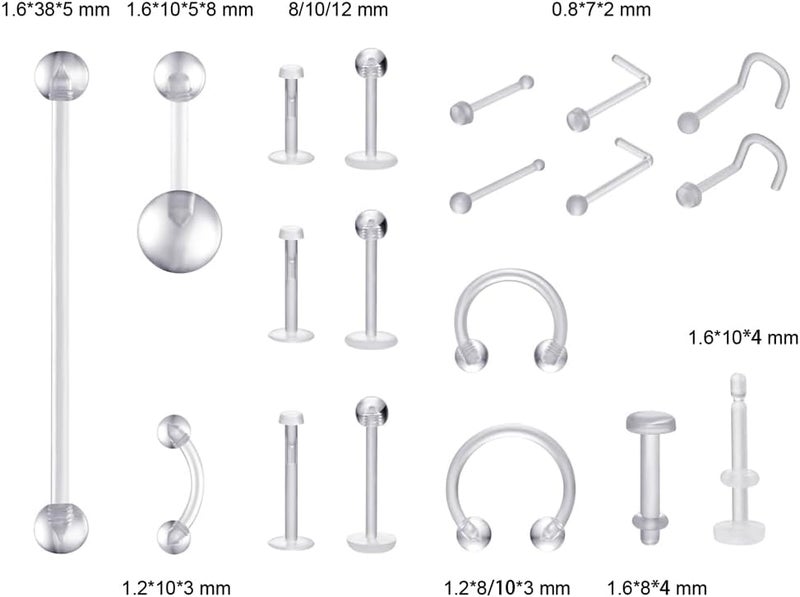 intera Clear Piercing Retainers for Surgery Sports - Clear Nose Studs, Rings, Earrings Plastic Lip Piercing Jewelry, Vertical Labret, Cartilage Retainers Medical/Sport Safe Bioflex Industrial Bar for Women Men - Image 3